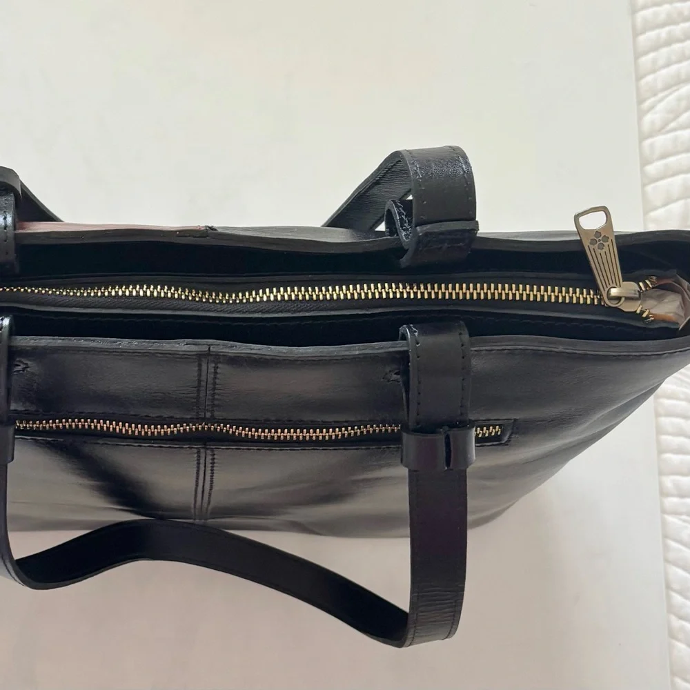 Patricia Nash British Vintage Braden Tote Bag Black Olive Colorblock Leather NEW - Picture 9 of 14